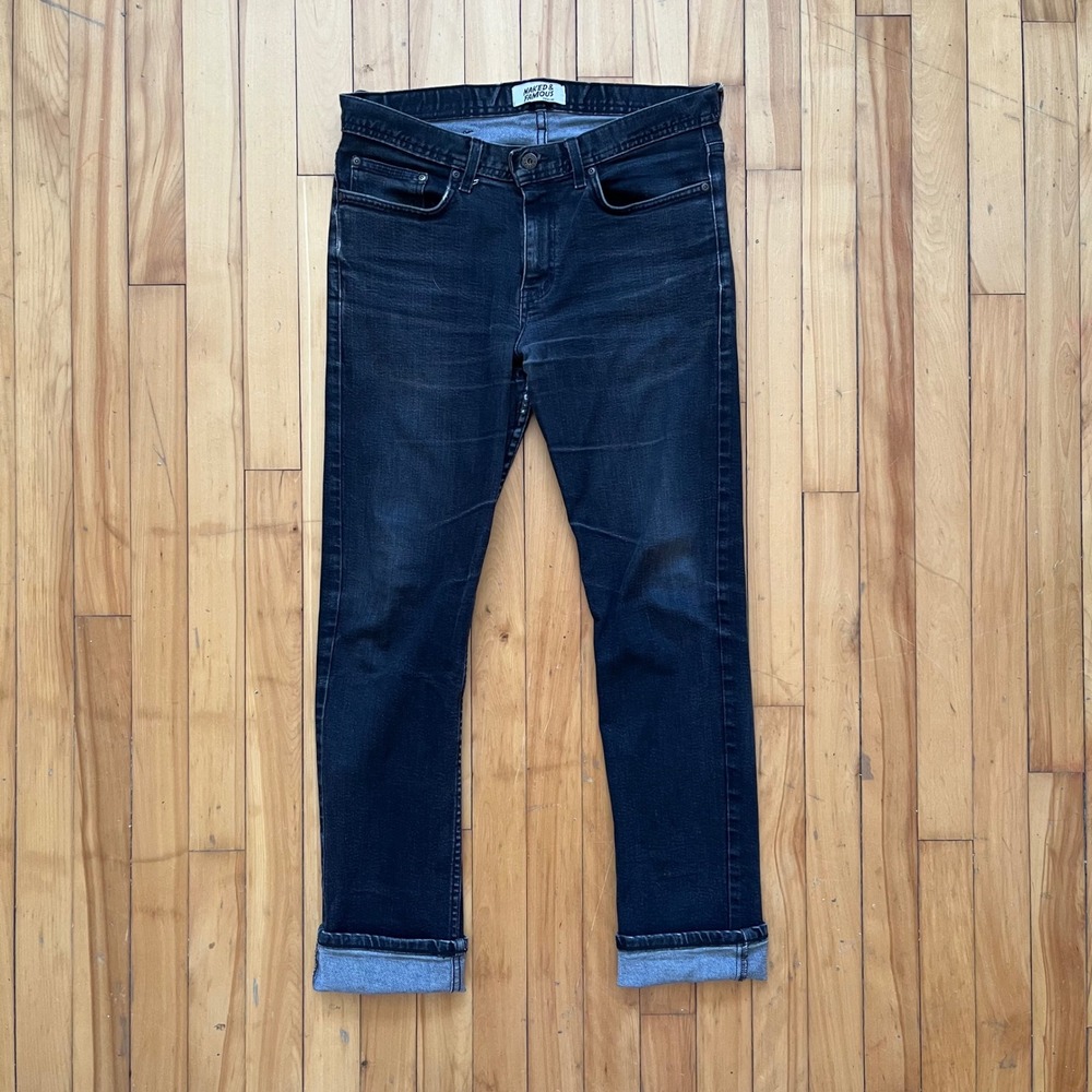 Naked & Famous Denim Jeans Weird Guy Ash Black Wash Slim Fit Distressed Mens 33